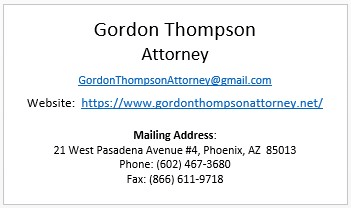Gordon Thompson Attorney Business Card